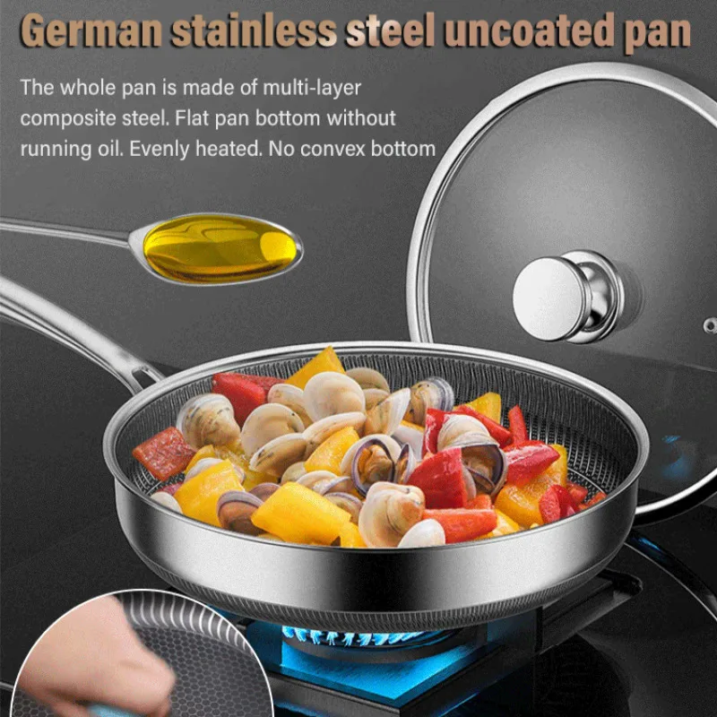 

High thermal conductivity stainless steel layer pan Home Cooktop Honeycomb textured Eggs Steak Pancakes Steak with Eggs