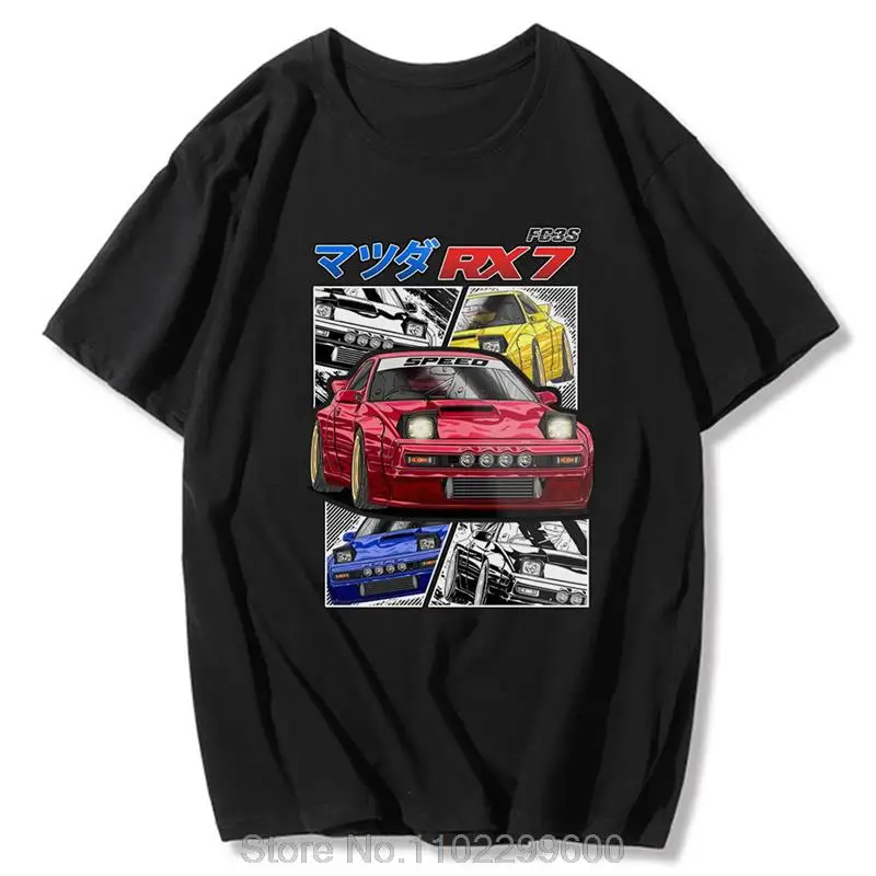 JDM Mazda RX-7 Turbo II T Shirt Initial D Summer FC3S Manga Printed Japan Streetwear Unisex Male Harajuku Tops O-neck Party