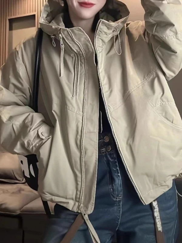 

plus Size Women's ort Jaet 2026 Spring New Sle Faionable Loose Hooded Top Coat Ladies' Premium Outerwear