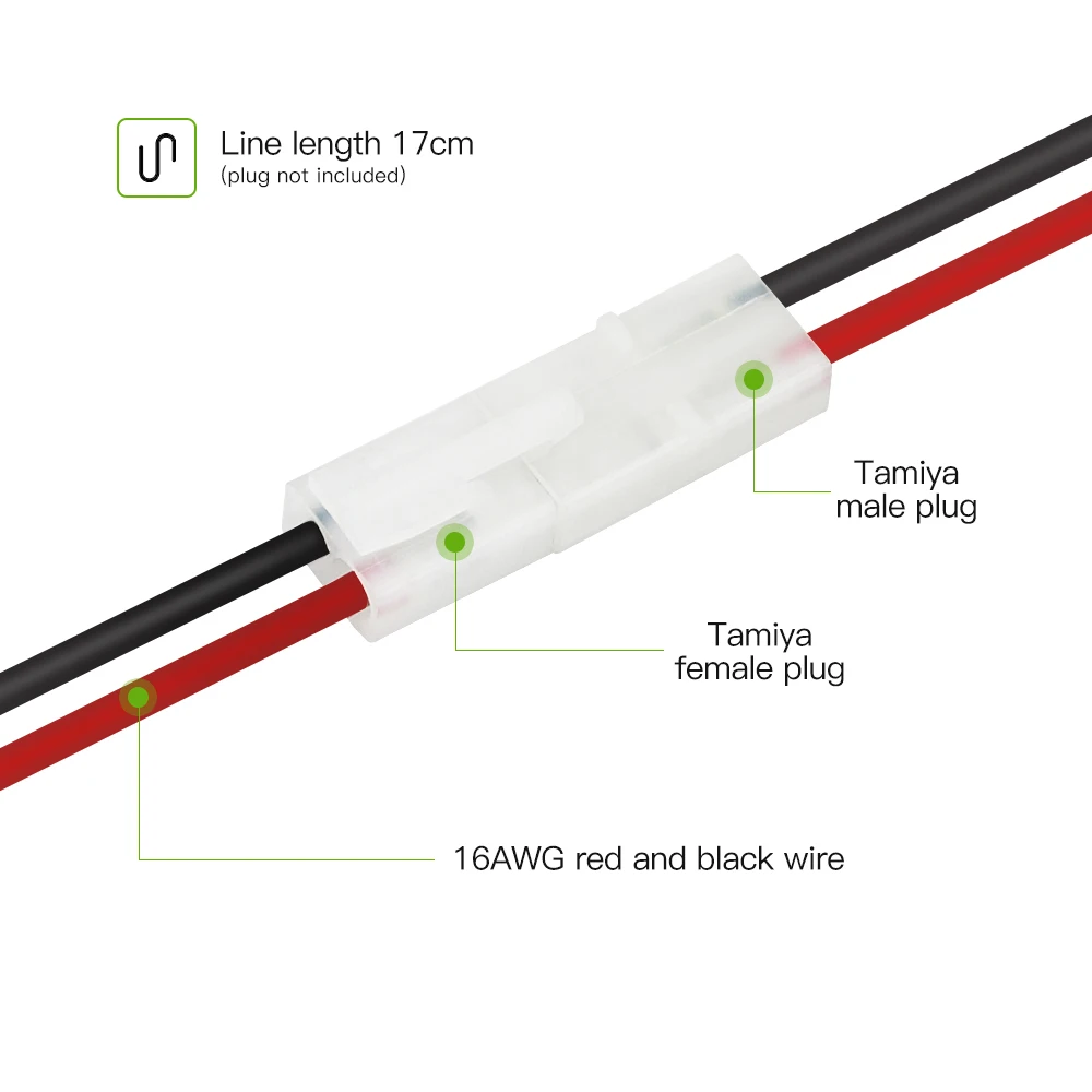 1 Pair Big Tamiya & Mini Tamiya Battery Connector Male & Female Plug Set with 170mm 16AWG Wire Cable Adaptor for RC Plane Car