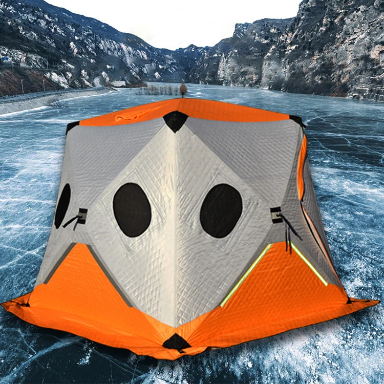 China Factory Direct Supply Three-Season Double-Layer Fiberglass Frame 1-2 Person Insulated Portable Ice Fishing Shelter