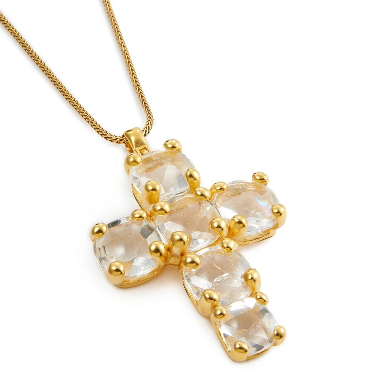 

Fashion Natural Crystal Cross Pendant Necklace Women Europe America Luxury Jewelry Accessories Trend