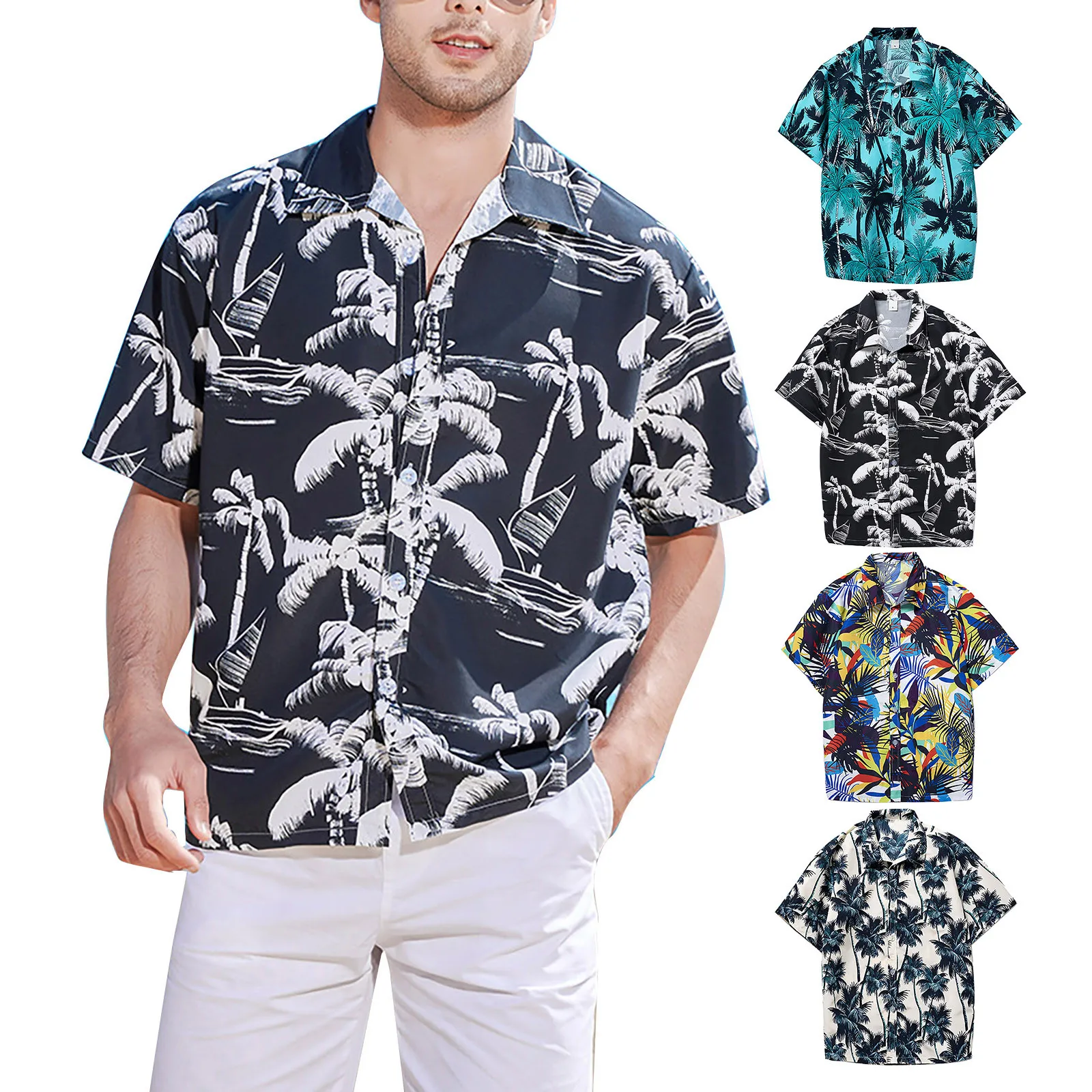 

T Shirts For Men Spring Men's Turndown Short Sleeved Casual Loose Blouse Shirts Printed Beach Cardigan Blouses Geometric