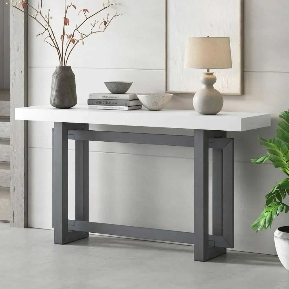 

Contemporary Console Table with Concrete Wood Top, Minimalist Entryway Table for Hallway Living Room Foyer Corridor