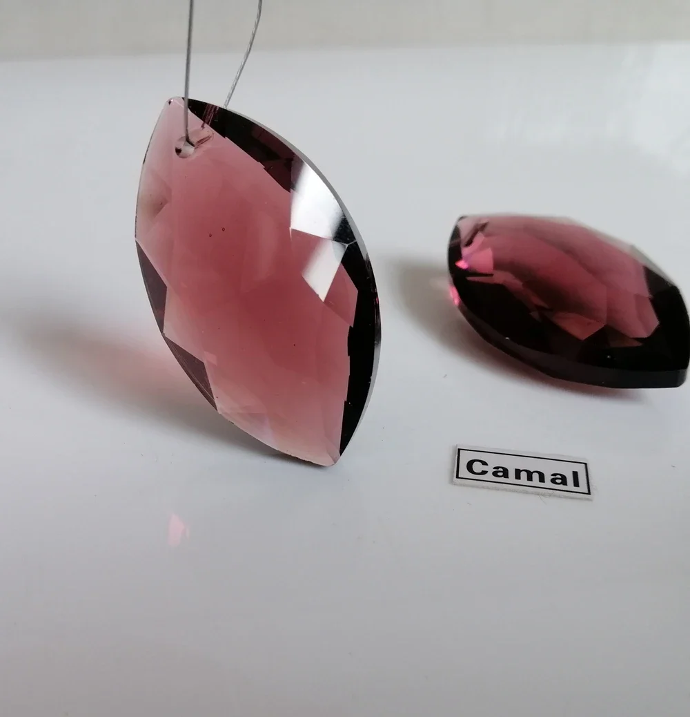 Camal 5PCS 38mm Middle Purple Horse-eye Shaped Glass Crystal Prism Pendant Drop SunCatcher Lamp Lighting Chandelier Part Hanging