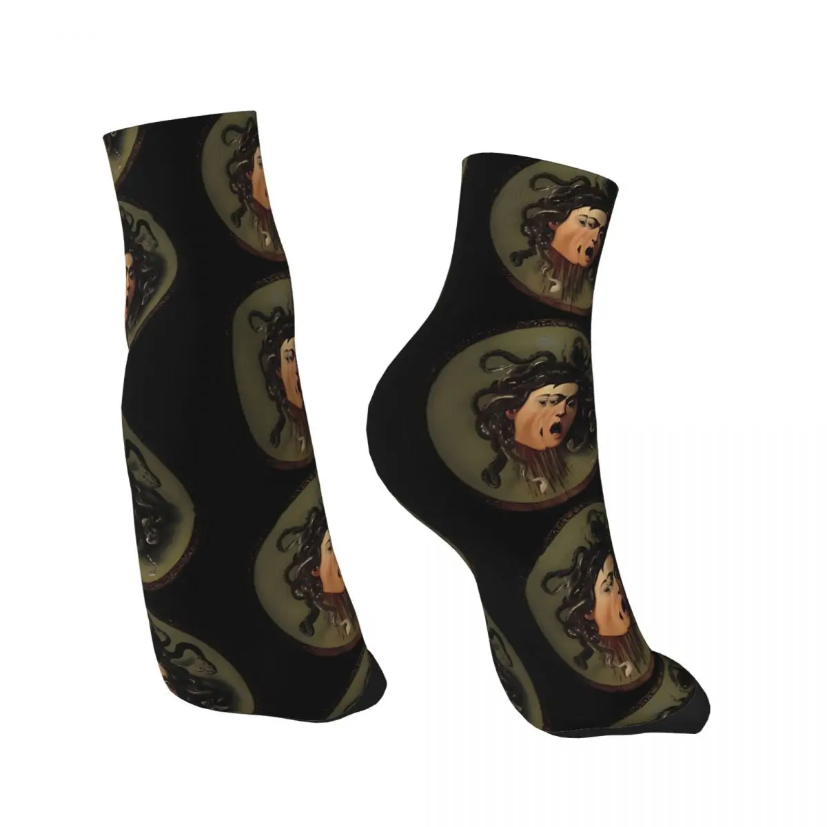 Funny Men's Ankle Socks Caravaggio Medusa Mythology Harajuku Crazy Crew Sock Gift Pattern Printed