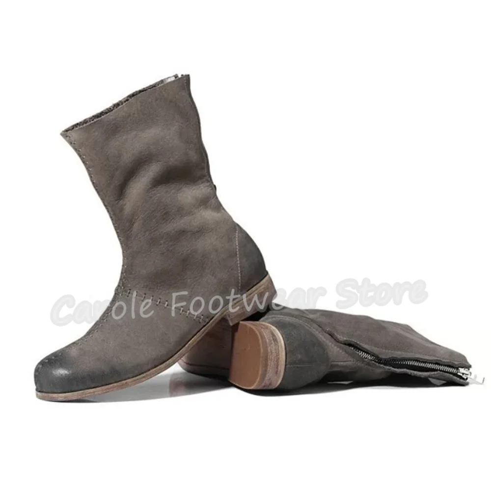 British Style Genuine Leather Sewing Decor Male Boots Fashion Zipper High Top Chunky Heel Chelsea Boots Outside Casual Shoes