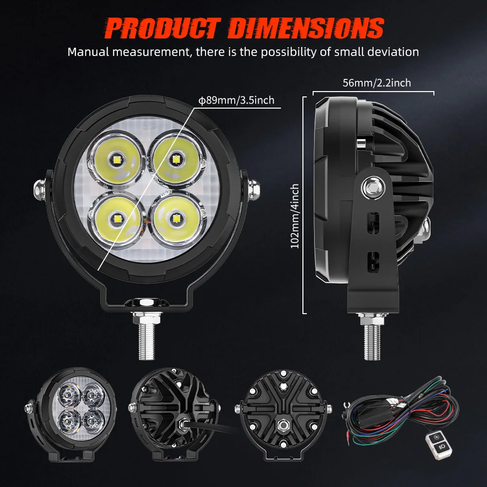 Waterproof 3 Inch Round Led Fog Light 3000k 3.5inch Amber Drl 4 Lens Small Led Driving Lights for Motorcycle R1250 GS Rebel 1100