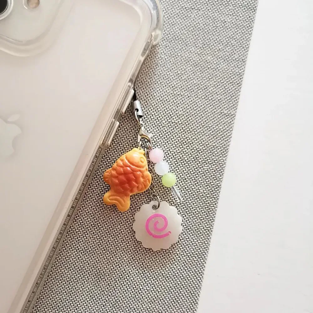 

Cute Japanese Street Food Phone Lanyard Charms Taiyaki Narutomaki Fish Cake Dango Keychain Bag Keyring Accessories Friends Gift