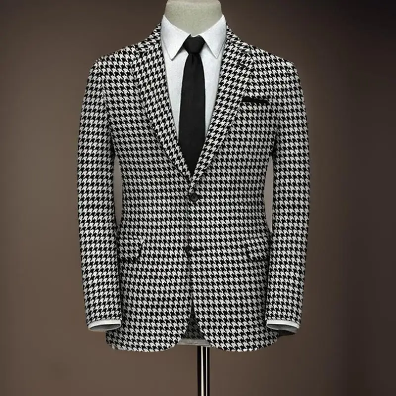 American Style Plaid Formal Men Suit Jacket for Wedding Groom 1 Piece Notch Lapel Slim Fit Houndstooth Male Tuxedo Blazer 2024