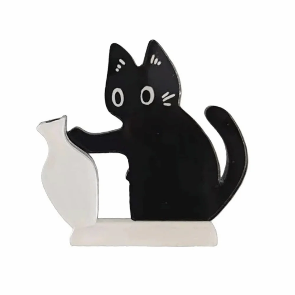 Creative Cat Refrigerator Magnet Black Cat Pushing Cartoon Cat Hair Collector Magnetic Base Acrylic Fridge Magnet Vase Decor
