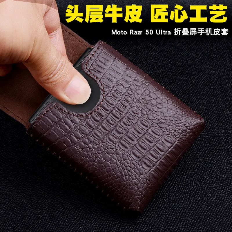 Wobiloo Luxury Phone Pouch Sleeve Bag For Motorola Moto Razr 50 Ultra Genuine Leather Case Protector Cases