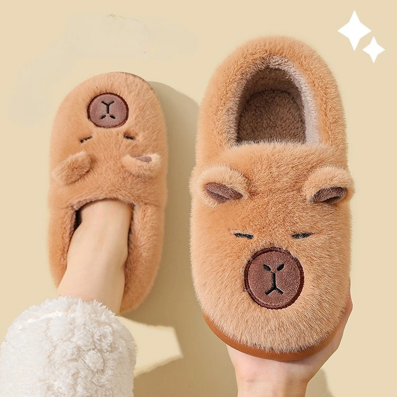 Winter Home Slippers for Couples Warm Plush Neutral Cartoon Cow Indoor Anti Slip Comfortable Cotton Slippers for Men and Women