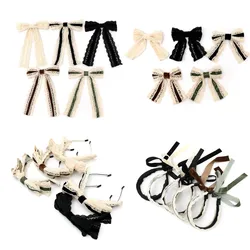 New WINTER Lace Bow Cotton lace velvet Long tail headband girls hair bow dressy accessories bow clip