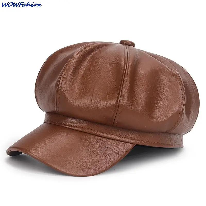 Czapki damskie w jednolitym kolorze gładka ośmiokątne czapka gazeciarza 56CM męskie damskie casualowe Beret damskie Beret skórzany kapelusz