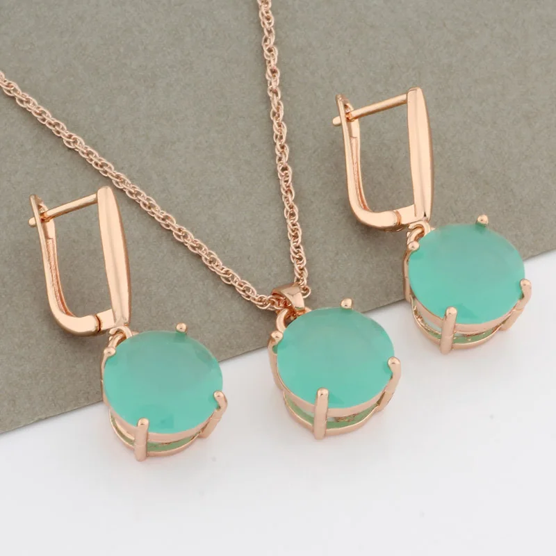 2022 Luxury Brands Sets 585 Rose Gold Color Jewelry Sets For Women 12mm Round Earrings And Pendant Set Luxury Quality Jewelry
