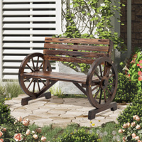 Two garden benches, wooden benches with handrails of a country villa style, brown fir, 105 cm,5x56x79 cm