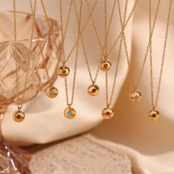 E.B.belle Simple 12 Month Birth Stone Round Card Small Pendant Necklace 316L Stainless Steel 18K Gold Plated Decoration