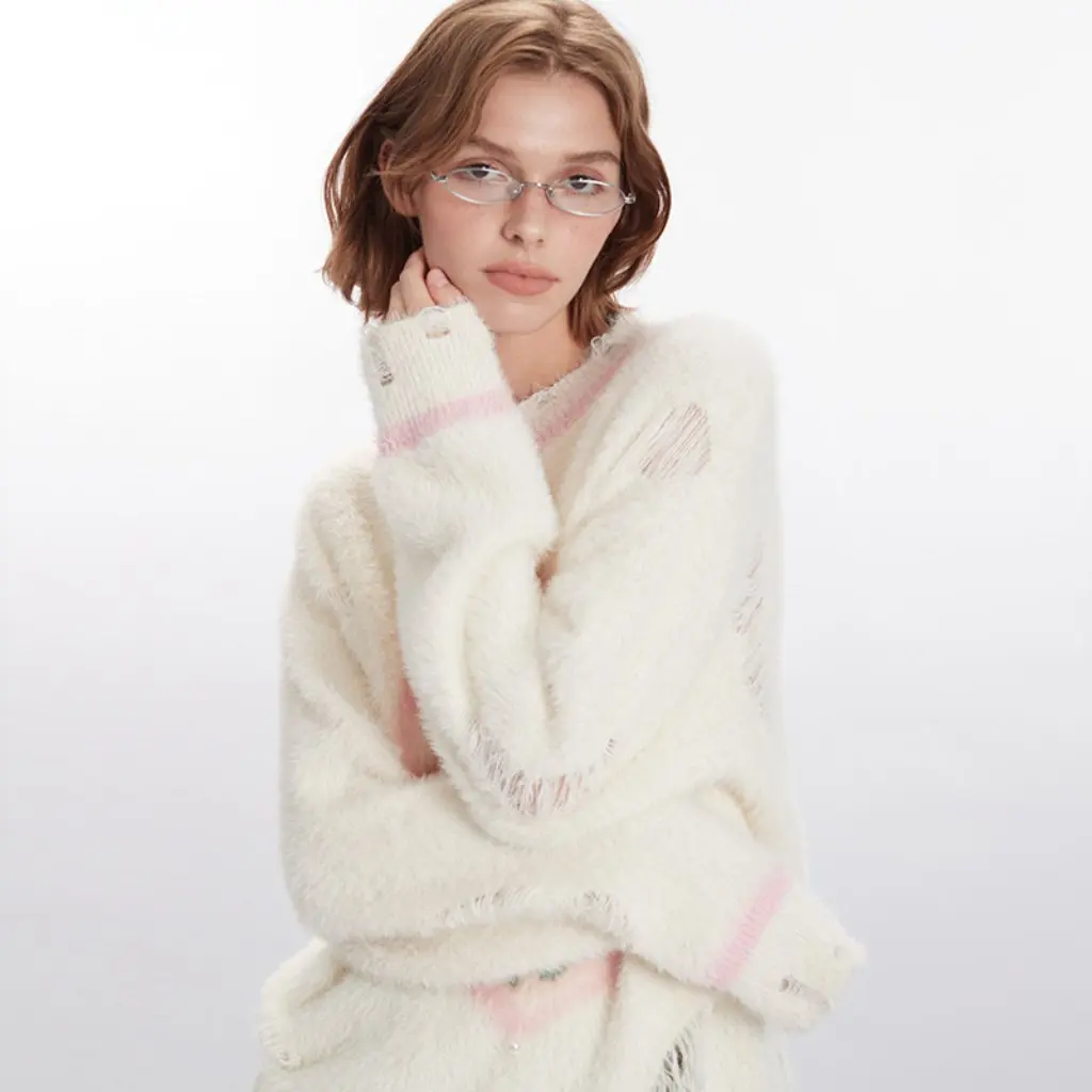

HeyHenry Women's round Neck Pullover Sweater Mink Hair Love Plant Printed Pearl Design European American Style