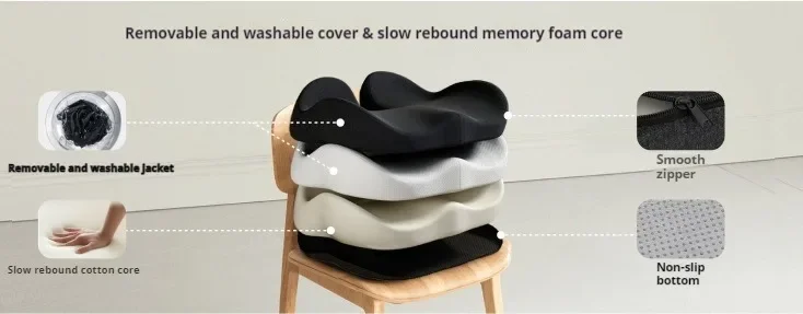 Solvath Ergonomic Thickened Memory Foam Seat Cushion Heavy Duty Chair Pad Removable Cover Ideal for Office Chair Lower Back Supp