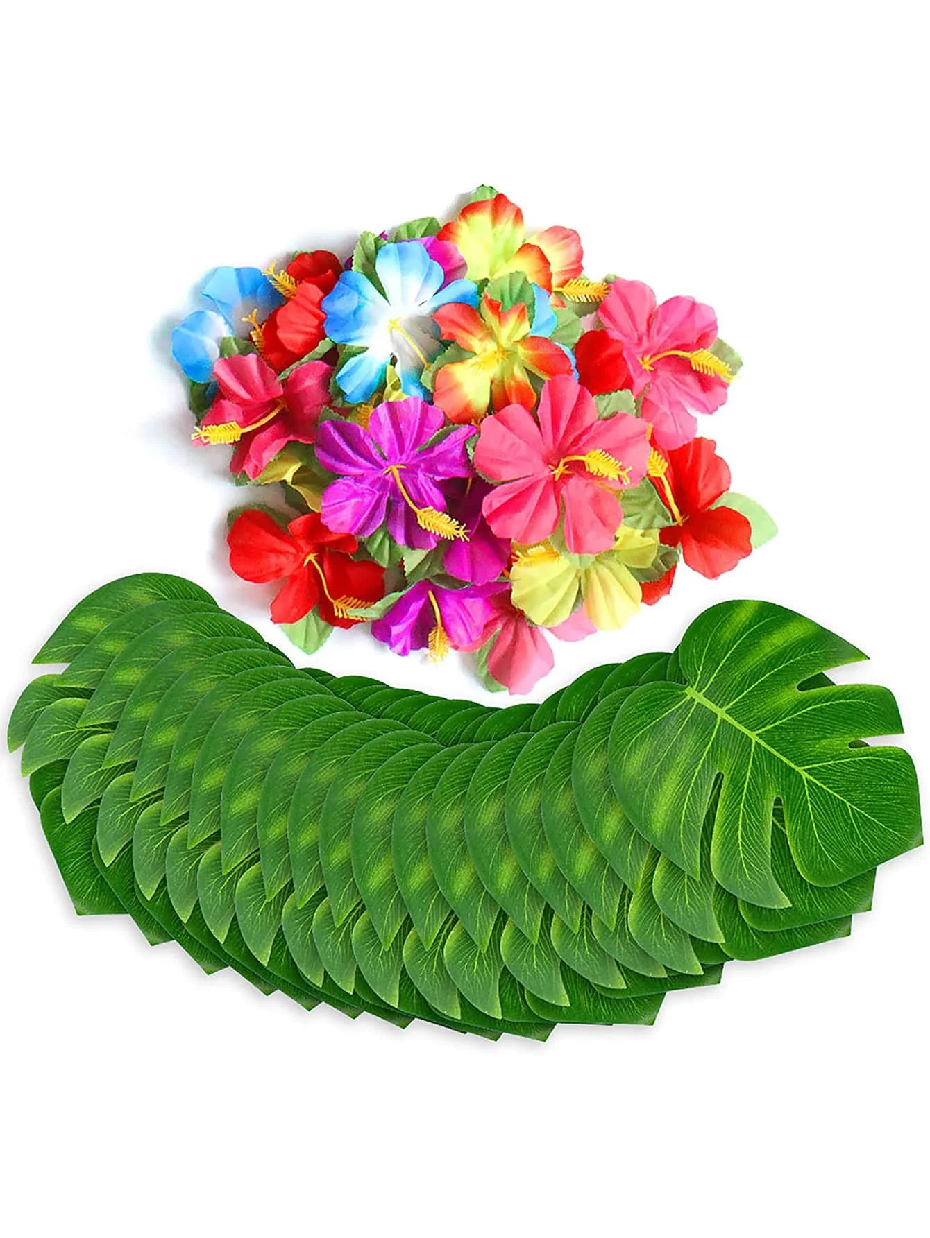 54 pieces of palm-leaf hibiscus flowers simulated artificial leaf Hawaiian jungle beach theme barbecue table decoration