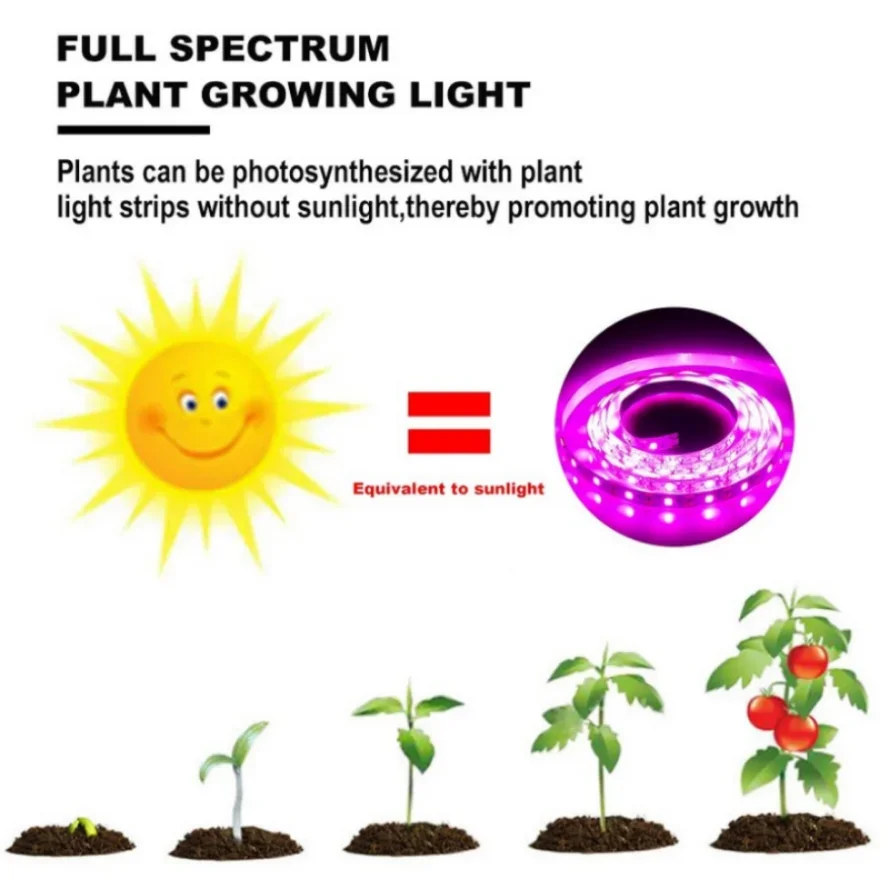 Tira de luz LED de espectro completo para Cultivo de plantas, lámpara Phyto impermeable para invernadero de flores y verduras, 5V, USB, 2835