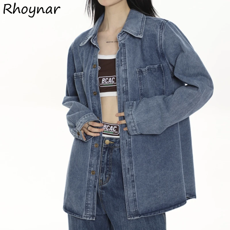 

Denim Jackets for Women Baggy Vintage Coat Unisex Cool Streetwear Temper Simple Teens Korean Style Autumn Basic Casual Clothes