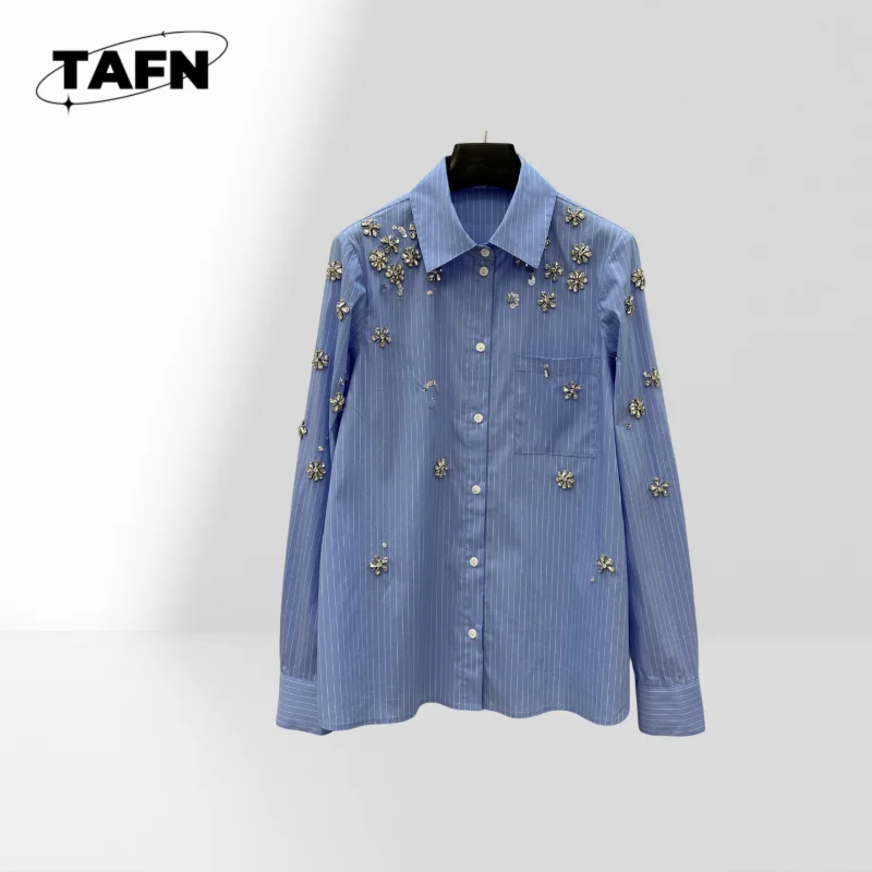 

Women's Solid Color Cotton Shirt Loose Fit Blouse Ladies Polka Dot Shirt Loose Fit Long Sleeve Blouse AH01114