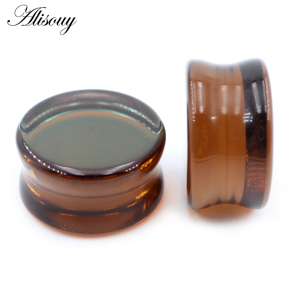Alisouy 1PC 6mm-30mm Round Glass Women Men Ear Plugs Tunnels Guages Stretcher Expander Extender Earrings Piercing Body Jewelry