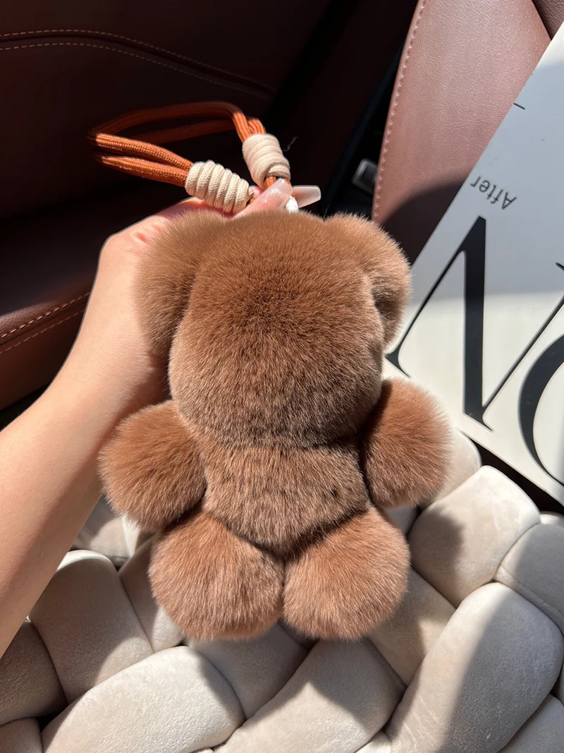 Bonito real lontra pele de coelho urso de pelúcia carro chaveiro pingente high-end brinquedo de pelúcia bolsa pingente presente
