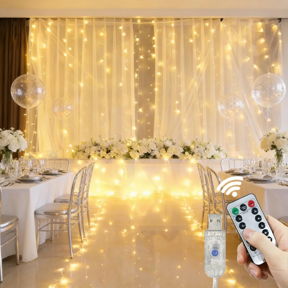 Curtain Garland Remote Control Led String Lights Festival Wedding Decoration 8 Mode USB Holiday Light for Bedroom Home Outdoor