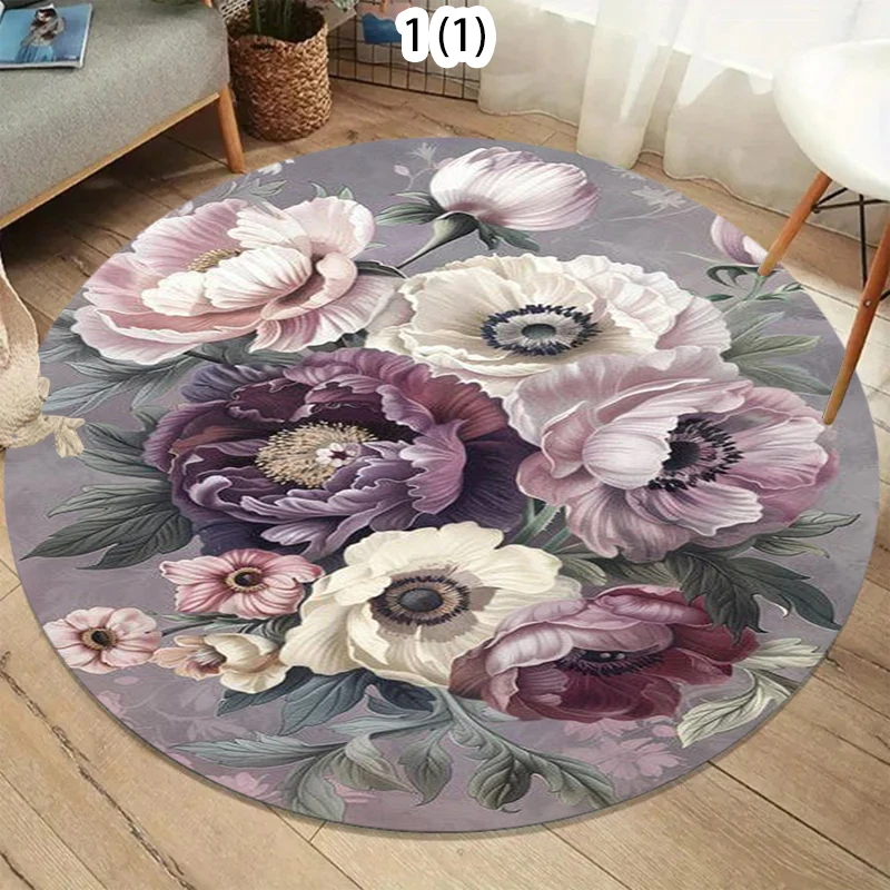 Home Living Room Bedroom Bathroom Floor Mat Printing Decorative Carpet Flower and Bird Round Peony Rose  Bedroom Decor Carpet