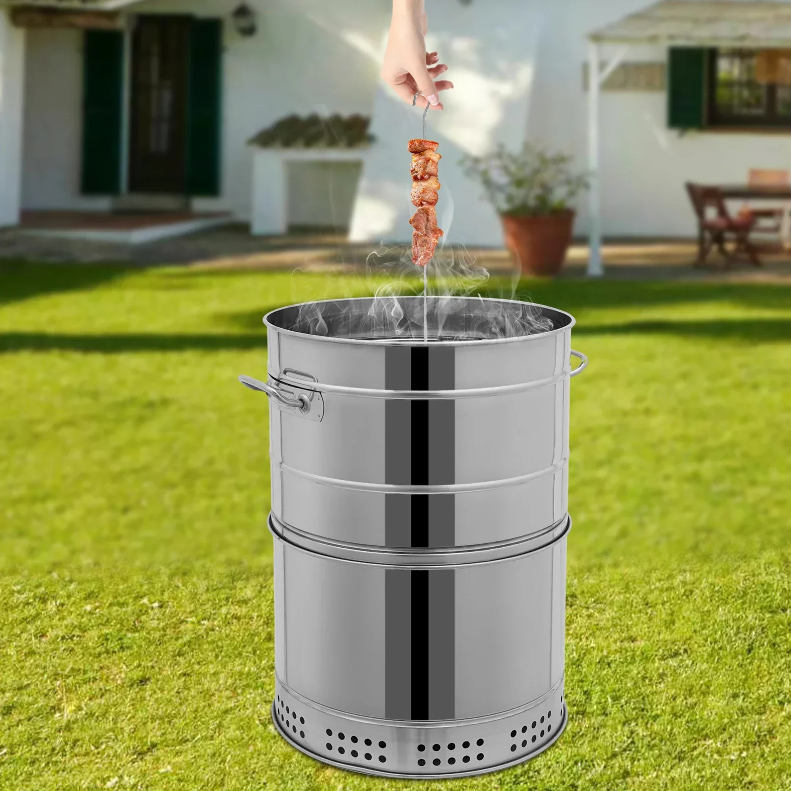 

Нержавеющая сталь 360° ° Универсальный угольный гриль для барбекю, портативный гриль большой емкости с лотком для сбора пепла для вентилируемых зон