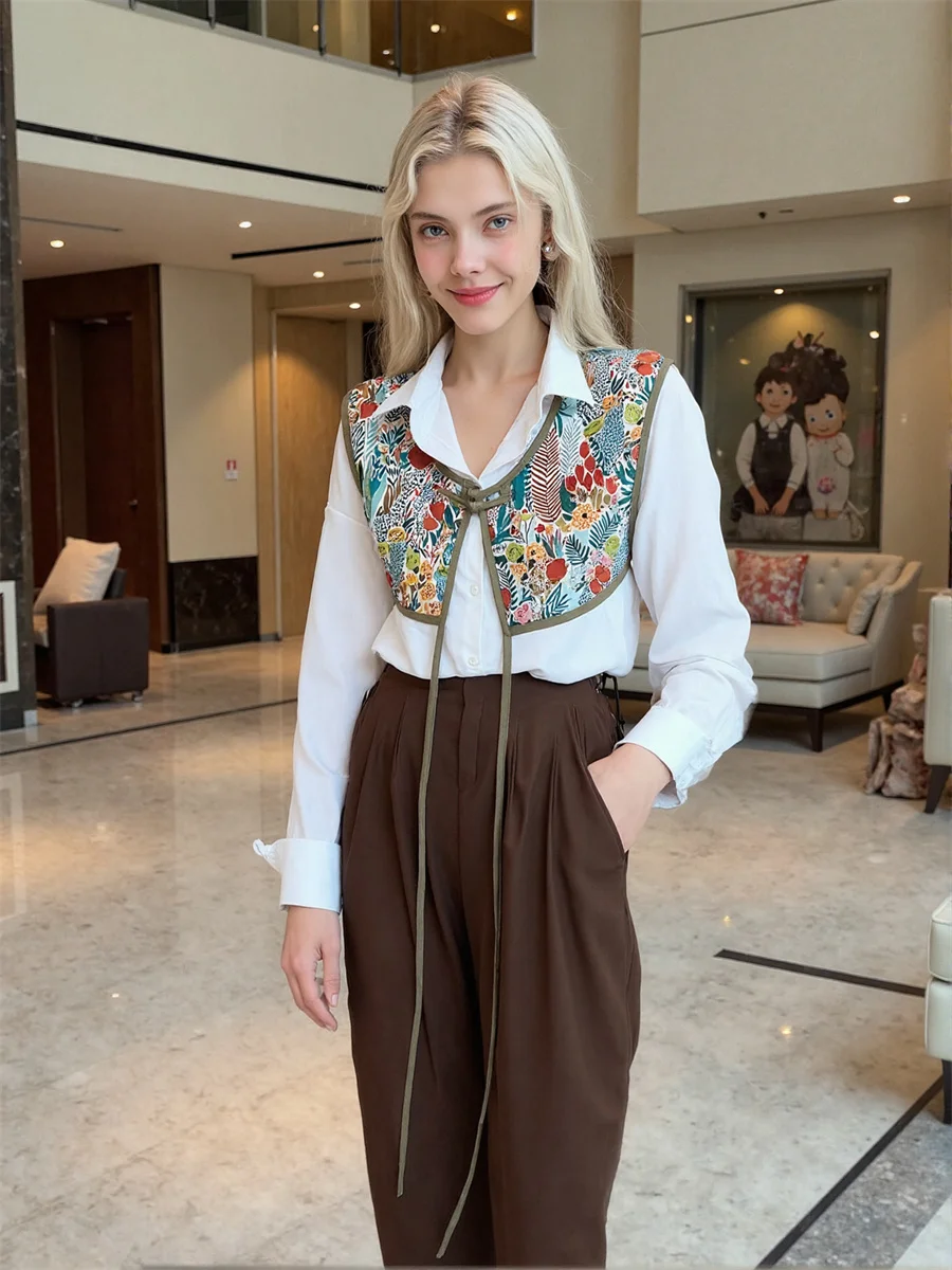 

Women'S Waistcoats Embroidered Vests Woman All-Match Crop Top Old Money Style Classy Sleeveless Button-Down Fashion Female