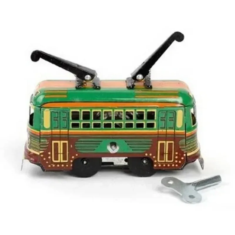 [مضحك] مجموعة الكبار الرجعية لعبة هزازة معدن القصدير تتحرك حافلة الترام نموذج سيارة الميكانيكية عقارب الساعة لعبة أرقام نموذج الاطفال هدية