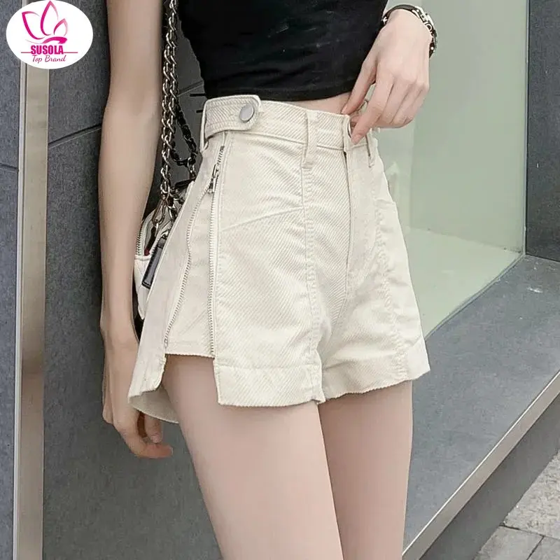 

Chic Design Zipper Shorts Jeans Women Loose High Waist Short Vaqueros New Summer Beige Pants Streetwear Denim Wide Leg Pant