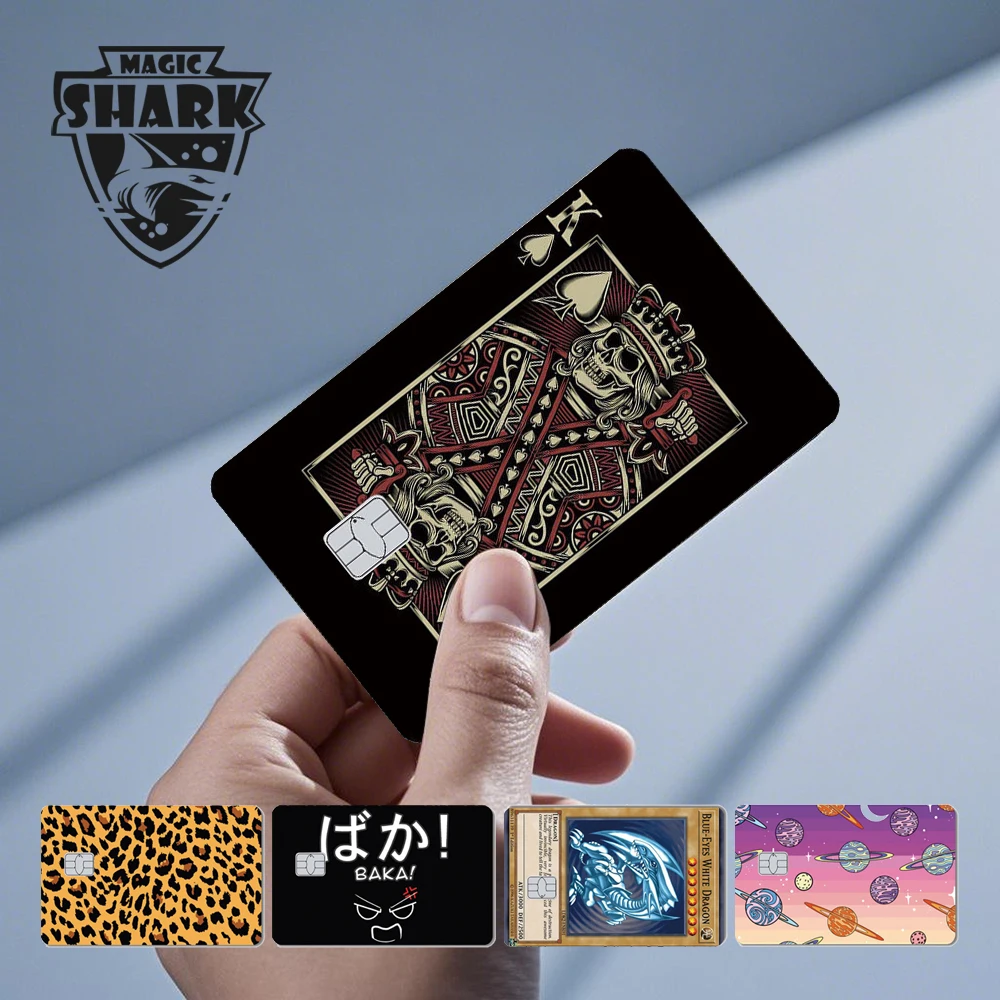 Magic Shark Anime Blue Eyes Dragon Bitcoin Leopard Meme Funny Skin Sticker Film Cover for Small Large Chip Credit Debit Card
