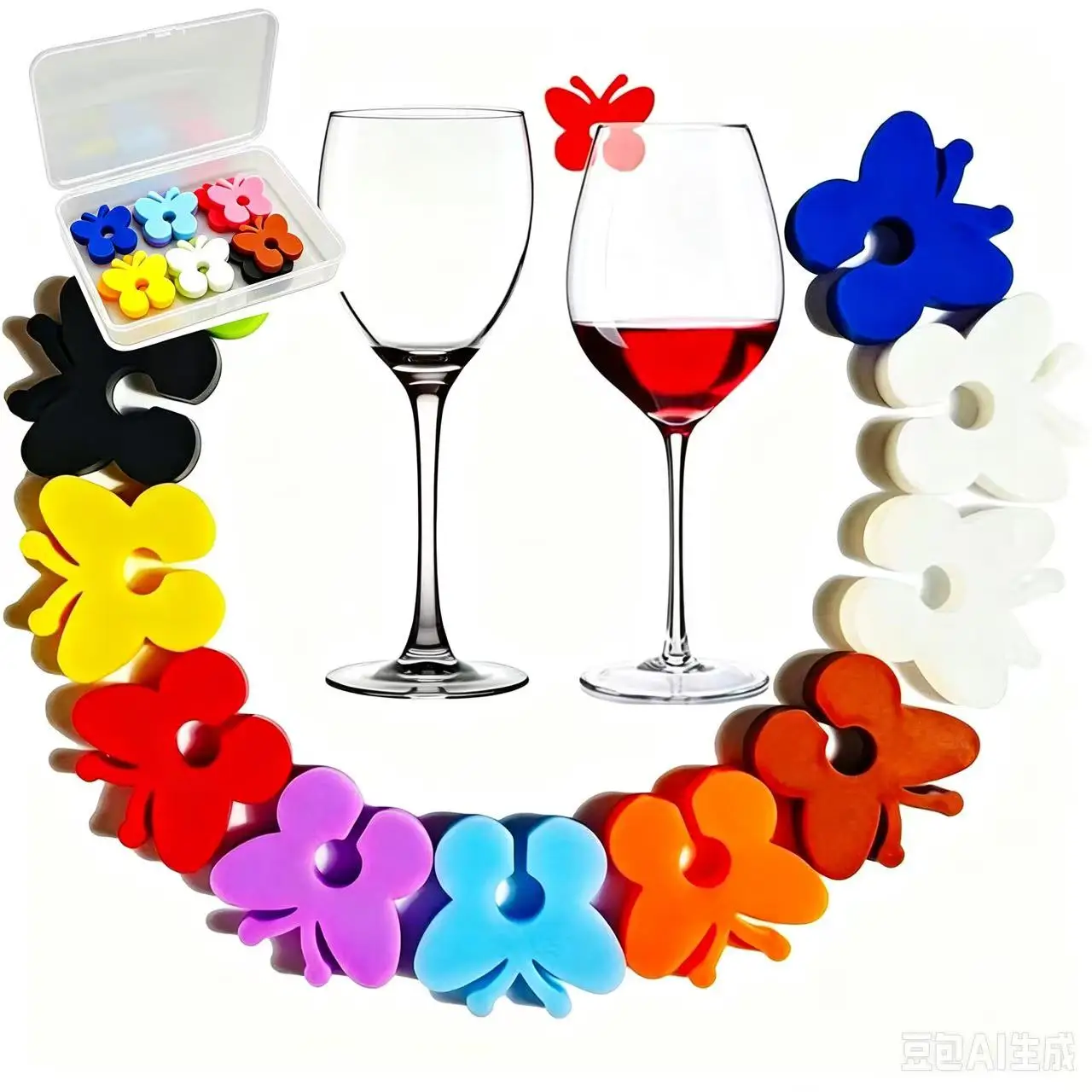 Reusable Silicone Wine Glass Charms Drink Marker Bands Bottle Strip Tag Glass Identifiers for Party Cocktail Champagne