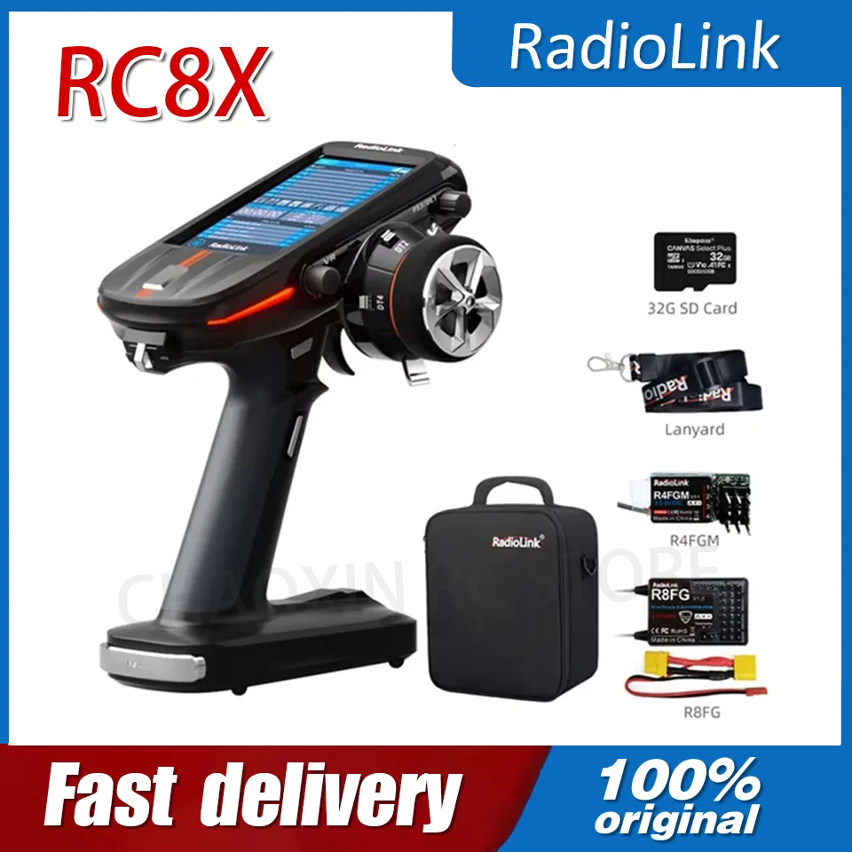 

Радиопередатчик Radiolink RC8X 2.4G, 8 каналов, с гироскопическими приемниками R8FG и R4FGM, 4.3-дюймовый полноцветный сенсорный ЖК-экран, пульт дистанционного управления