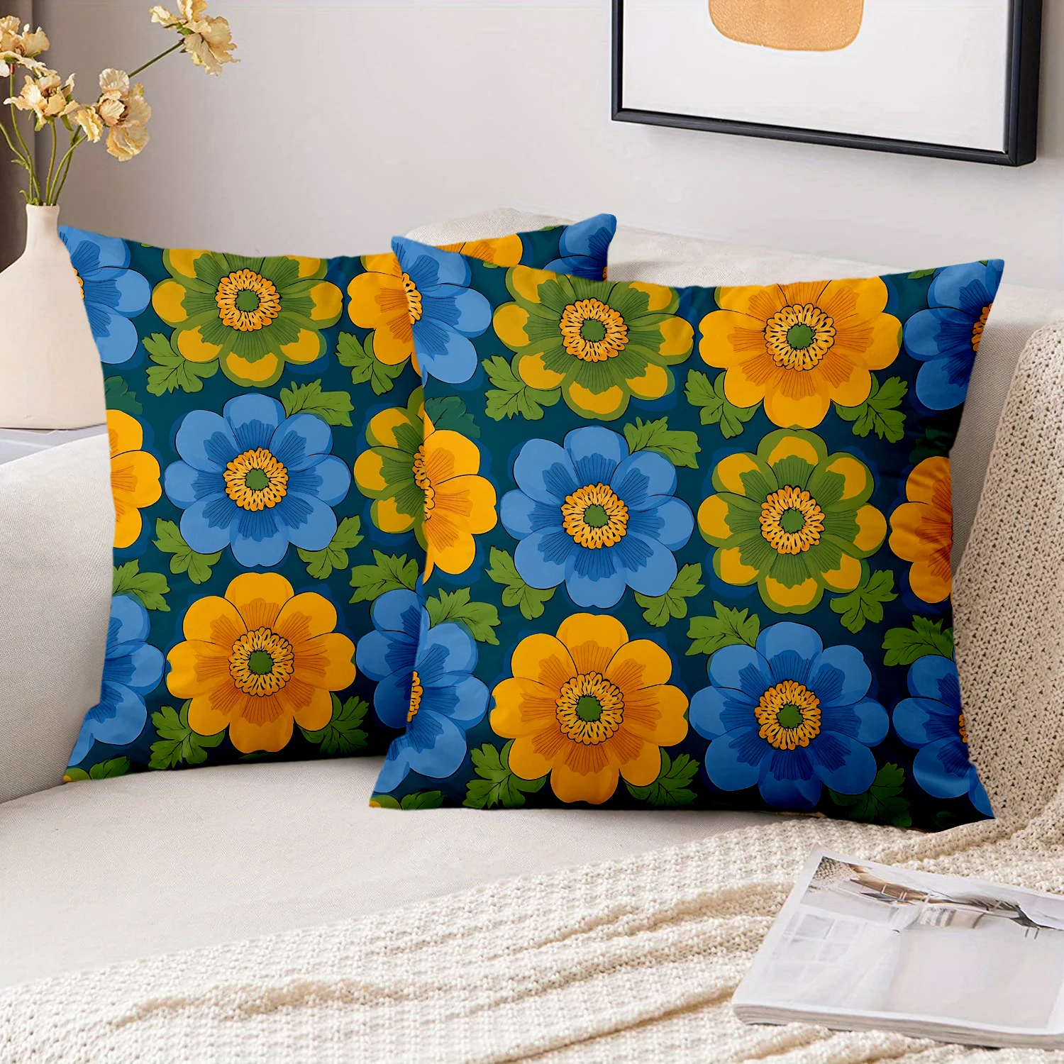 1 Pieces Retro Groovy Floral Throw Pillow Covers Polyester sofa decorative cushion cov Headboard Pillow (Without Pillow Core）