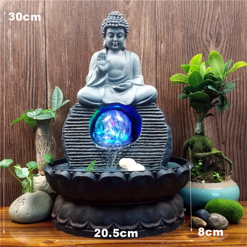 Imagem -05 - Artesanato de Resina Artesanato Presentes Zen Monk Lucky Feng Shui Bola de Led Budista Lotus Fountain Jardim Micro Decorações Paisagem 110 v 220v