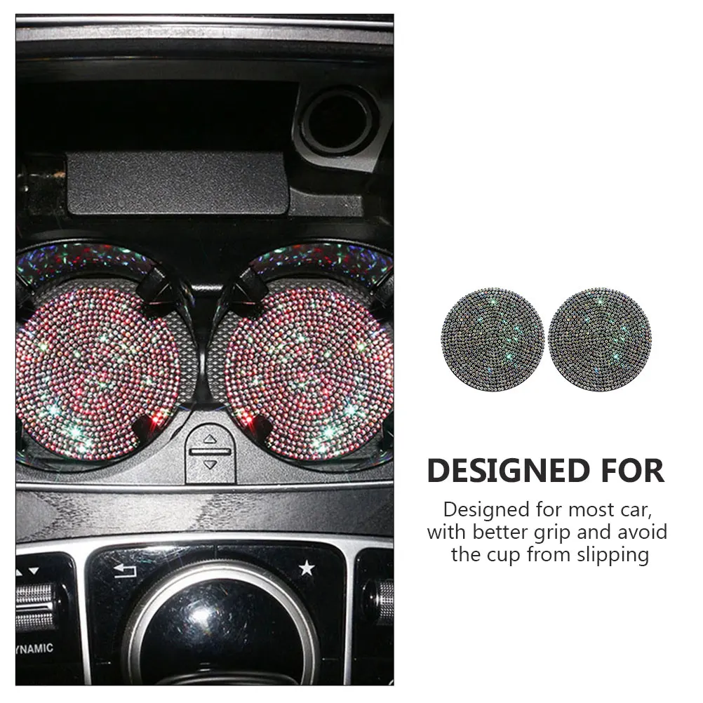 

2Pcs Rhinestone Coasters PVC Drink Holders Non Slip Pad Round Coaster Set Car Home Office Table Mat Decorative