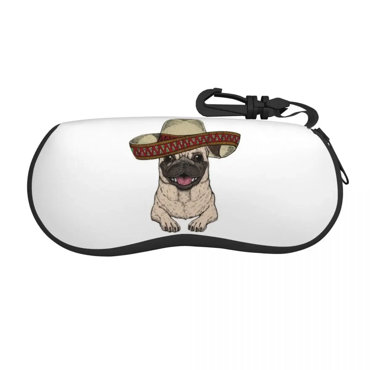 Portable Eyewear Case Cover Pug With Sombrero Mexican Hat Sunglasses Soft Glasses Box With Lanyard Zipper Eyeglass Protector