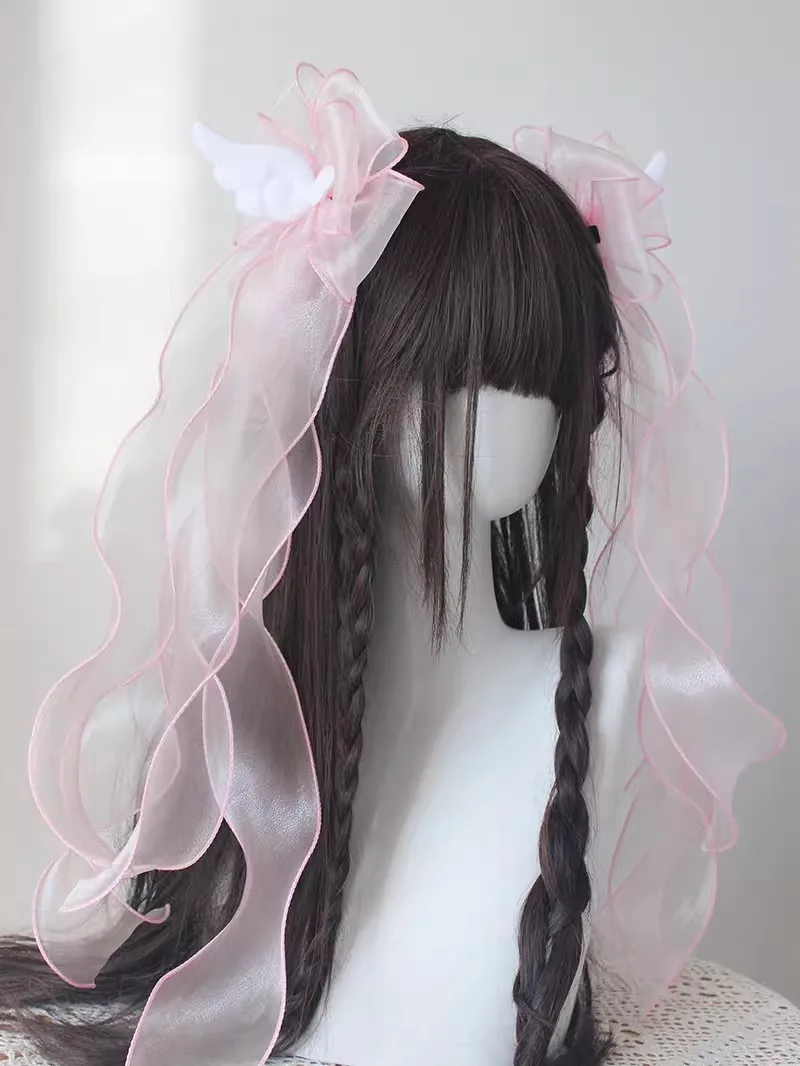 Épingle à cheveux en ruban Harajuku, 5 Types, faite à la main, originale, Spice Girl, gothique, ailes d'ange noires, Y2K, Double queue de cheval noire