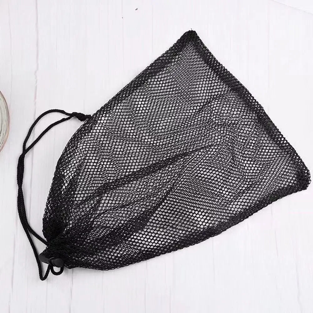 Portable Multi Purpose Drawstring Storage Pouch Bag Black Nylon Laundry Bag Breathable Mesh Pouch