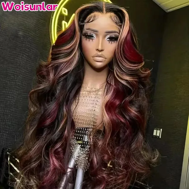 Red Blonde Highlight 13X6 Wavy transpare Lace Frontal Wig 13x4 Body Wave Human Hair Wigs PrePlucked For Black Women wig 4x4 hair