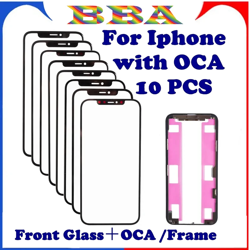 10Pcs/lot OEN Front Screen Outer Glass With OCA For iPhone X XS Max 11 12 13 14 15 Pro Max Mini LCD External Lens Screen Glass