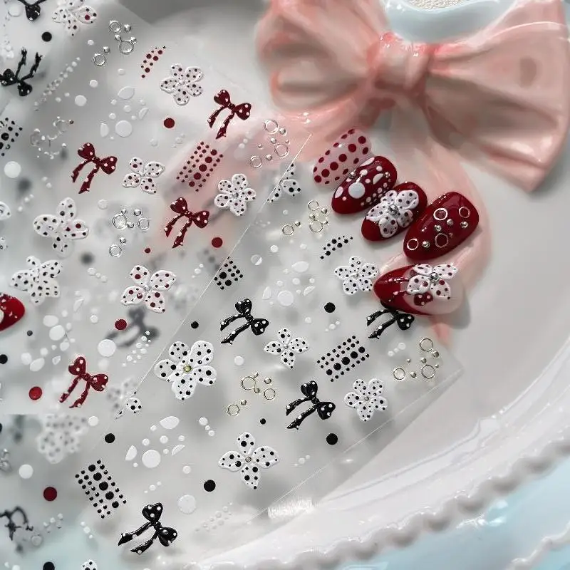 Blumen-, Polka-Dot- und Schleifen-Nagelaufkleber, selbstklebende Deko-Sticker für DIY-Maniküre, Scrapbook und Tagebuch – Detail 6