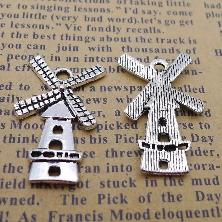 10pcs/lot 16*26mm  Antique Silver Color Plated Windmill Winnower Pendants Making DIY Handmade Jewelry Charm