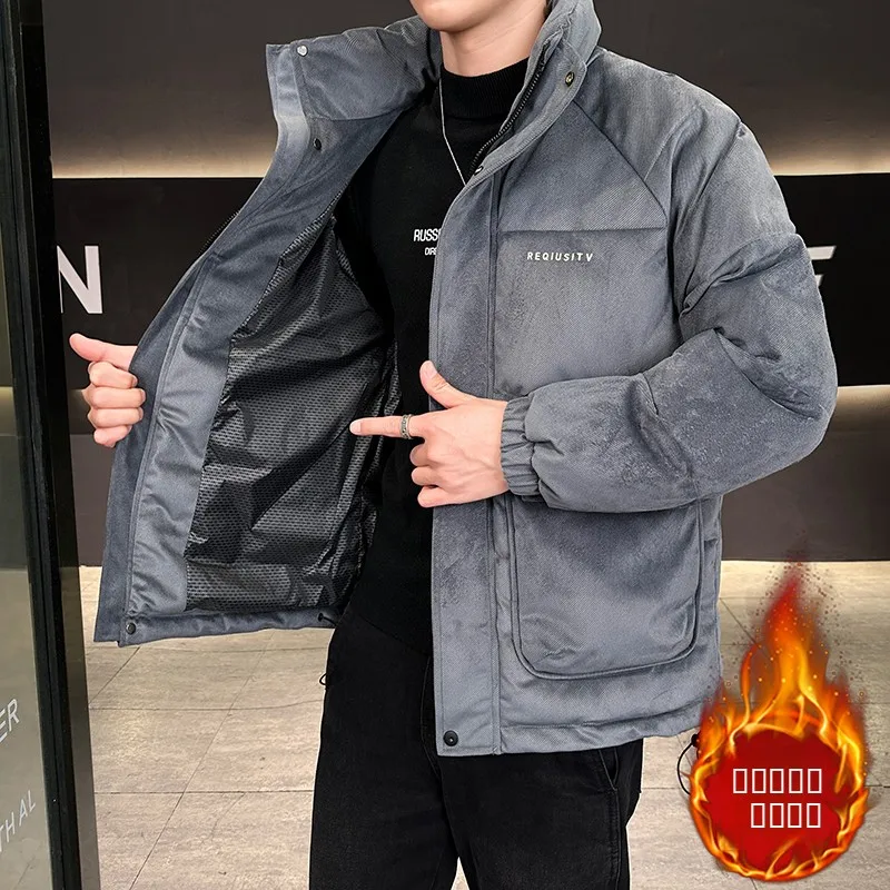 

Men's down Cotton Jaet Winter Thiened Stand Collar Casual Warm Outerwear Polyester Fiber Long Sve Zipper Closure Coat